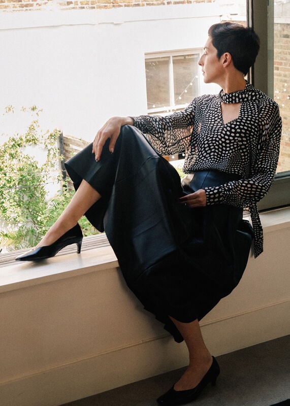 Black Mixed Spot Scarf Sheer Blouse