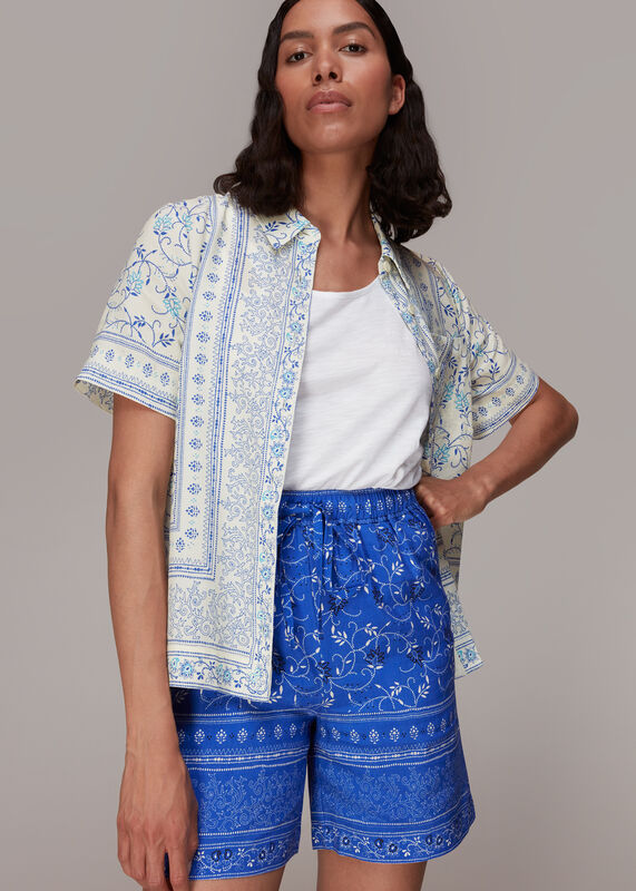 Blue Bandana Floral Print Shorts