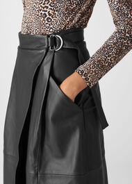 Wrap Leather Midi Skirt