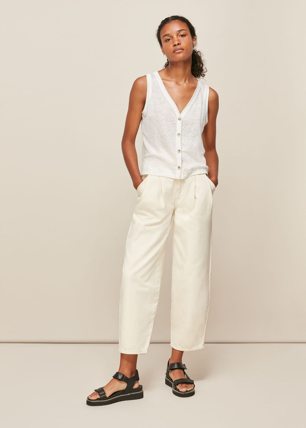 Linen Button Front Vest Top