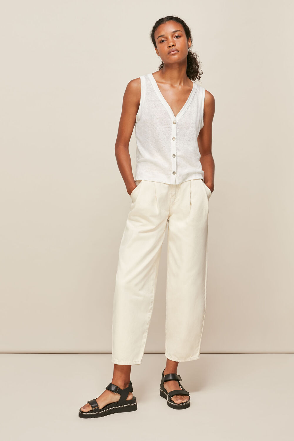 Linen Button Front Vest Top