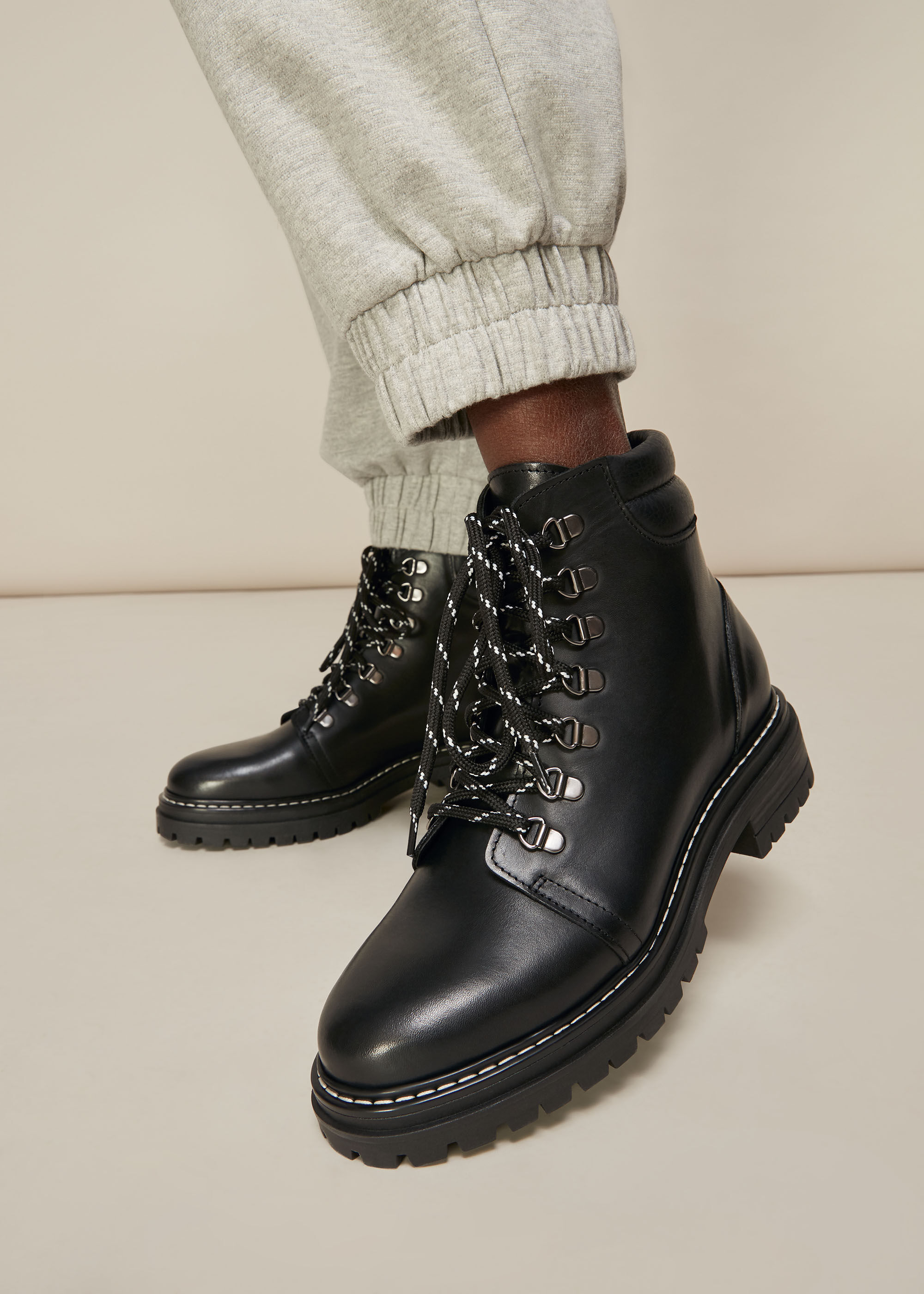 Black Amber Lace Up Boot | WHISTLES 