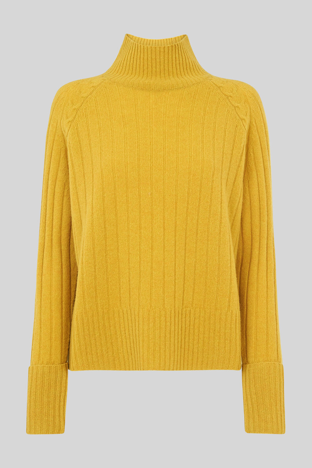 Rib Funnel Neck Wool Knit Yellow