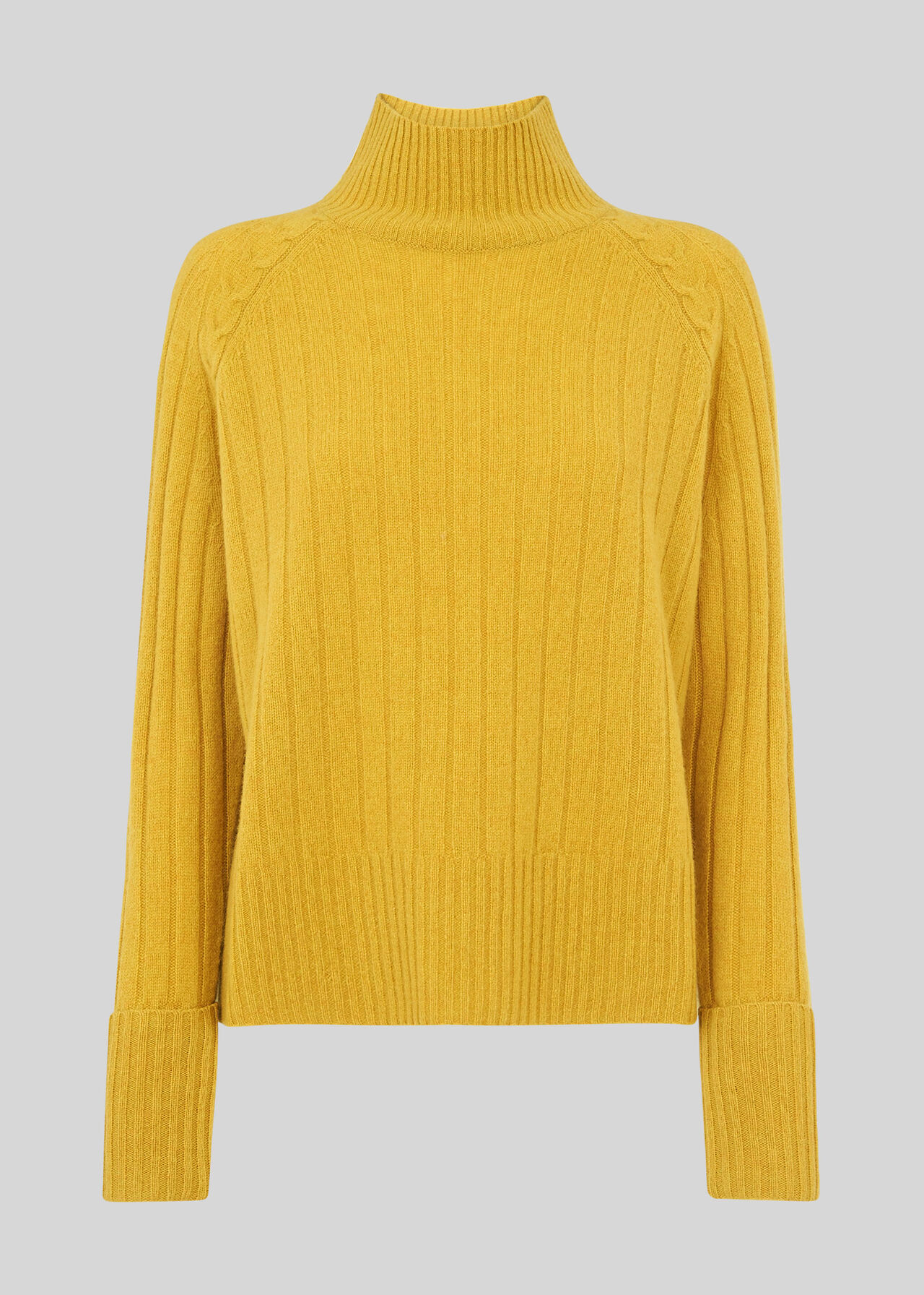 Rib Funnel Neck Wool Knit Yellow