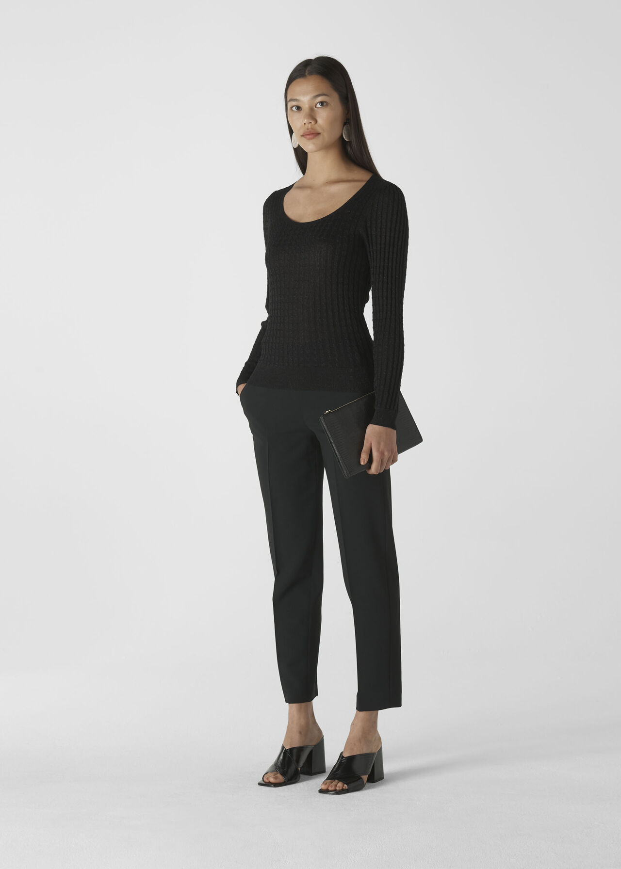 Scoop Neck Sparkle Cable Knit Black