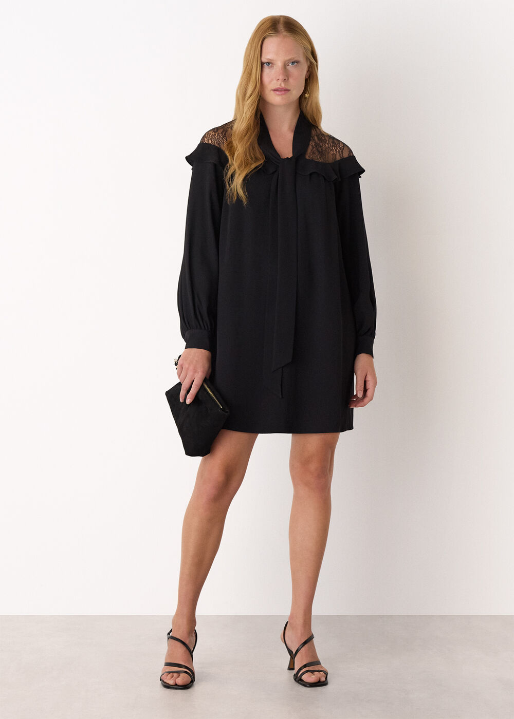 Lace Detail Crepe Mini Dress