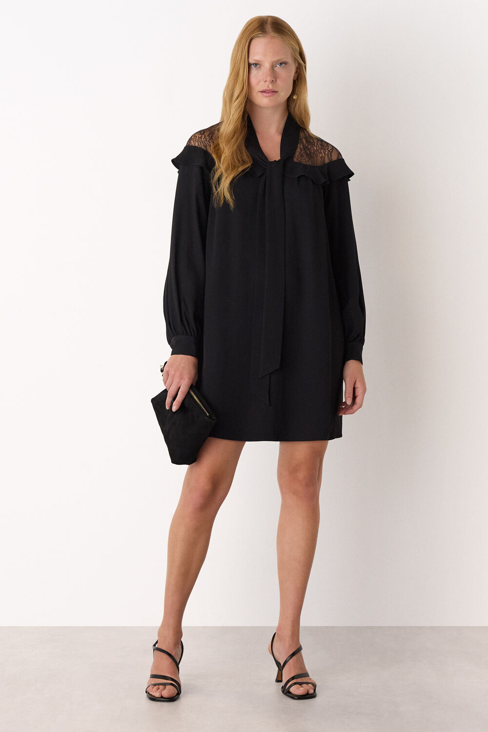 Lace Detail Crepe Mini Dress