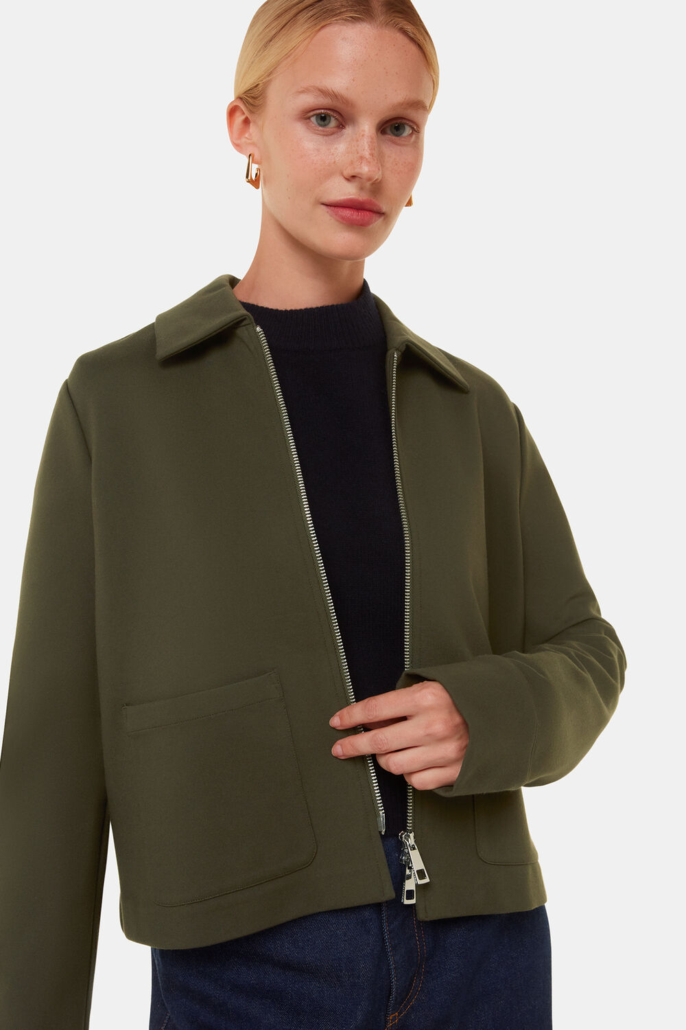 Khaki Marla Ponte Zip Through Jacket