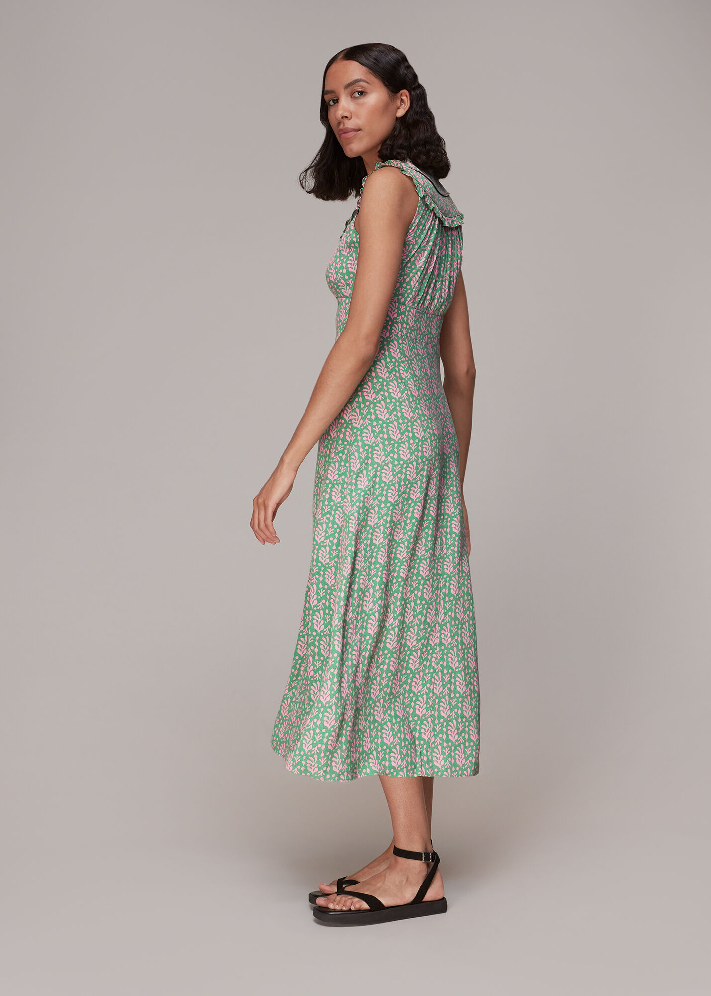 Cut Out Leaf Print Midi Dress
