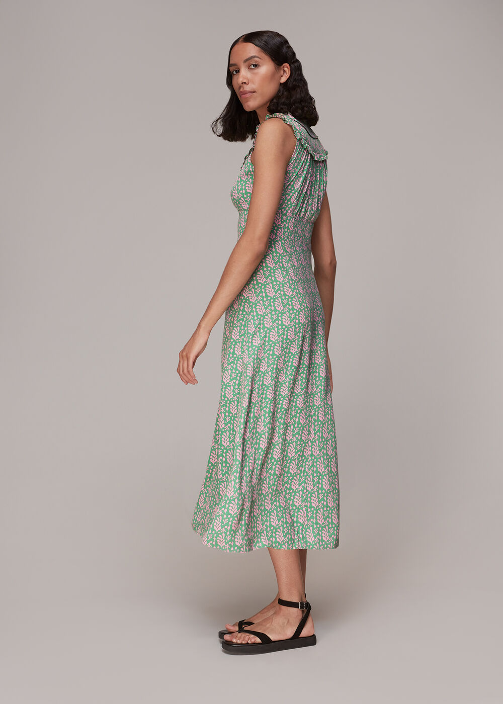 Cut Out Leaf Print Midi Dress