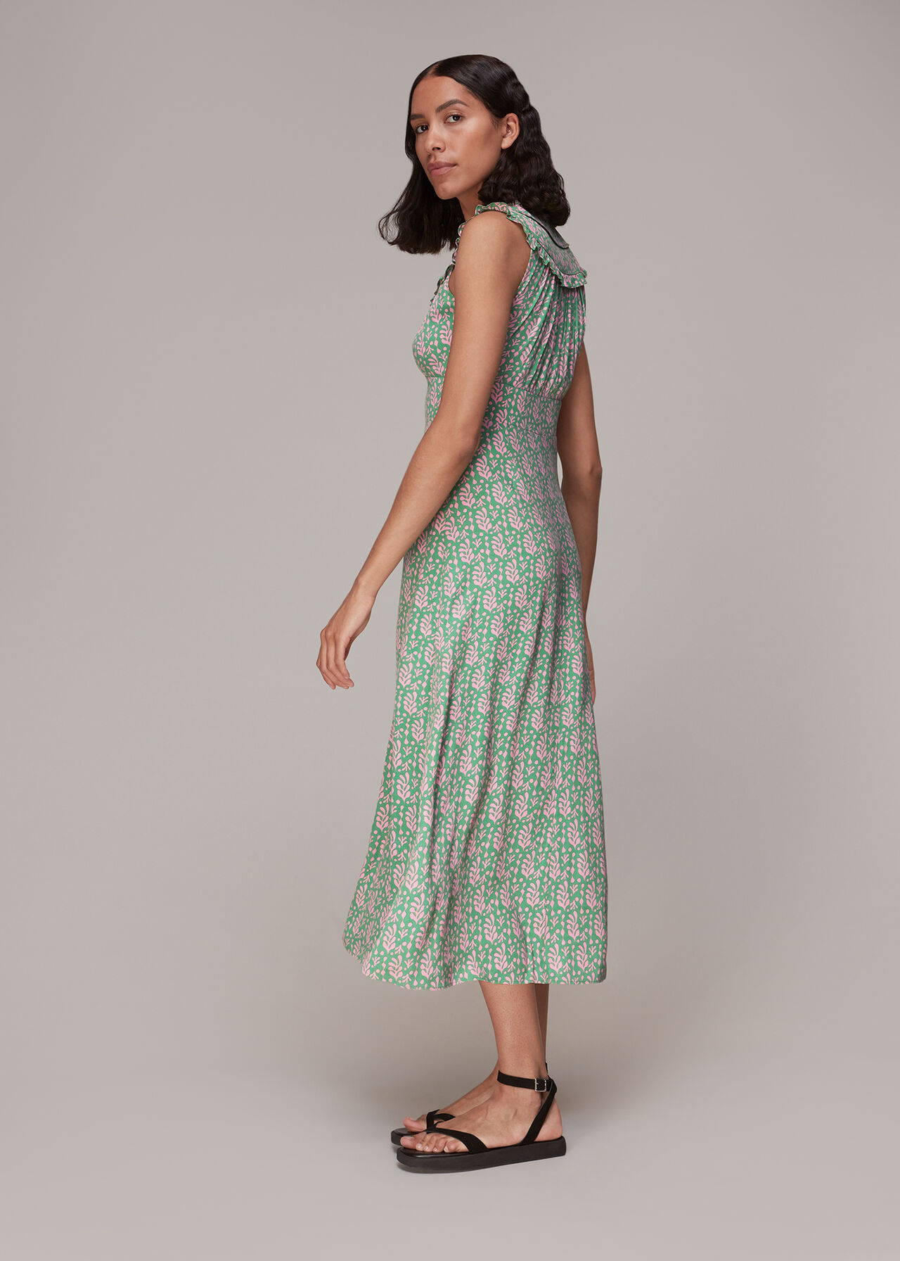 Cut Out Leaf Print Midi Dress