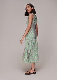 Cut Out Leaf Print Midi Dress