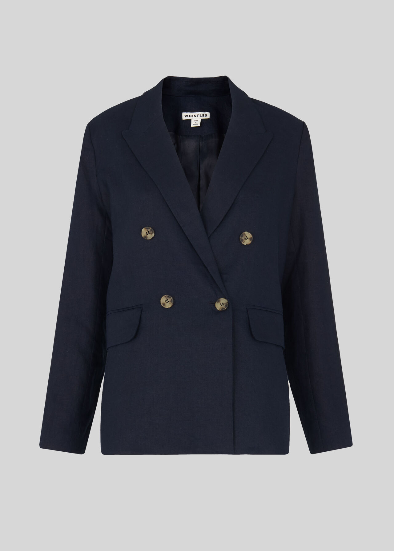 Linen Double Breasted Blazer Navy