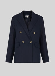 Linen Double Breasted Blazer Navy