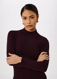 Petite Funnel Neck Pleated Knit Dress