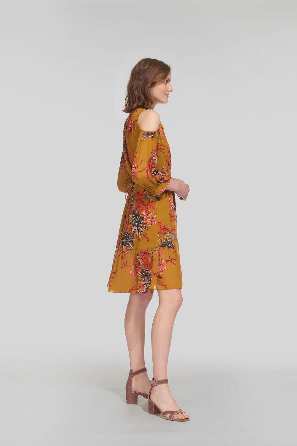 Cactus Cold Shoulder Dress Gold/Multi