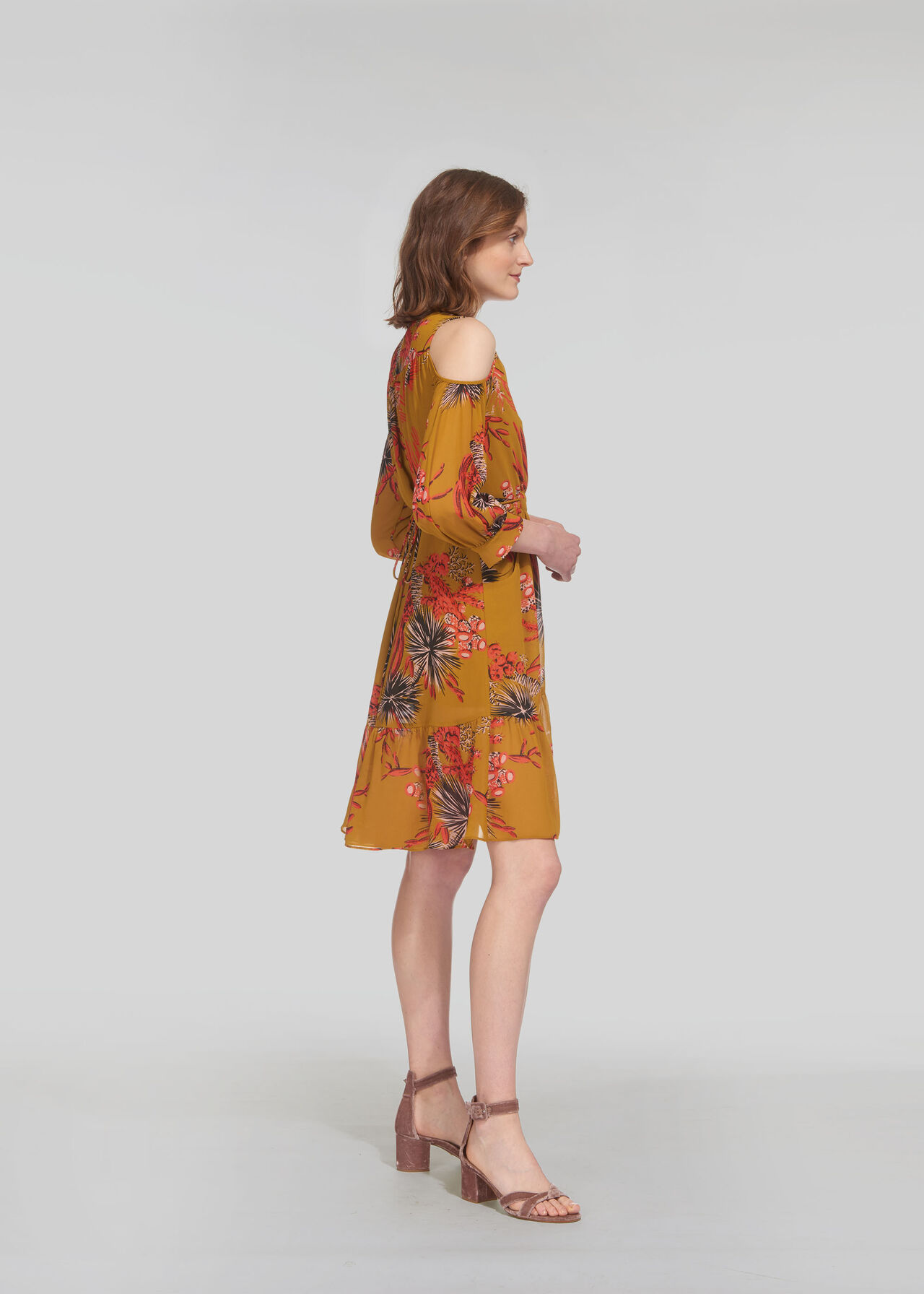 Cactus Cold Shoulder Dress Gold/Multi