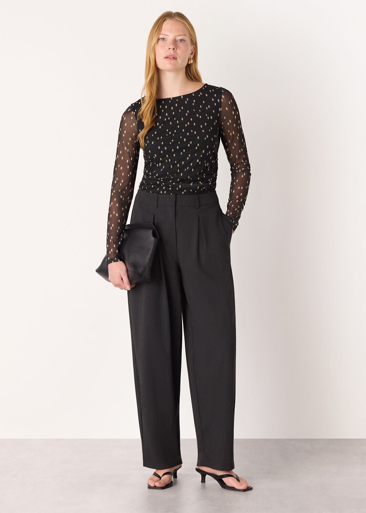 Black/Multi Spot Print Mesh Jersey Top | WHISTLES | Whistles ROW |