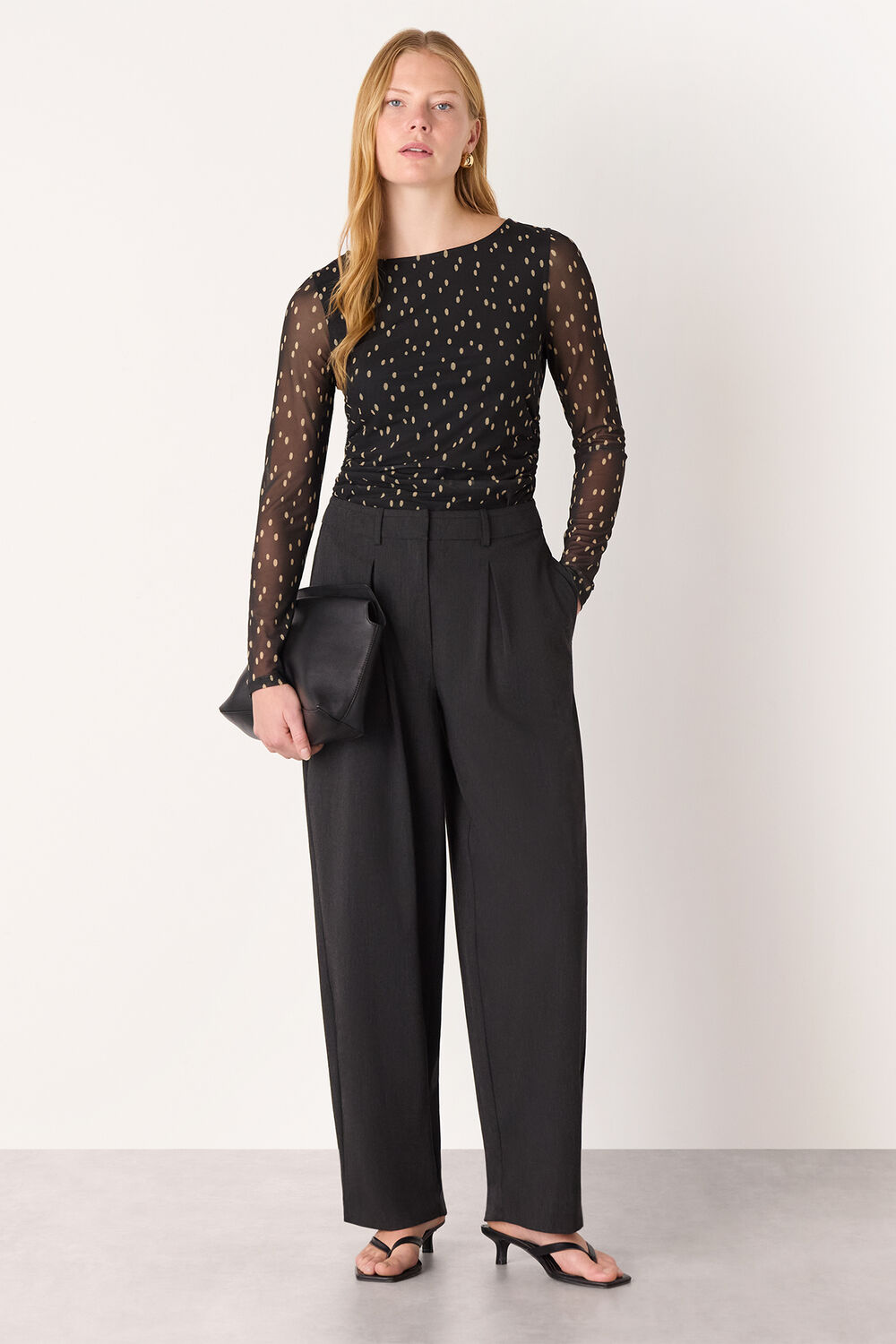 Black Spot Print Mesh Jersey Top