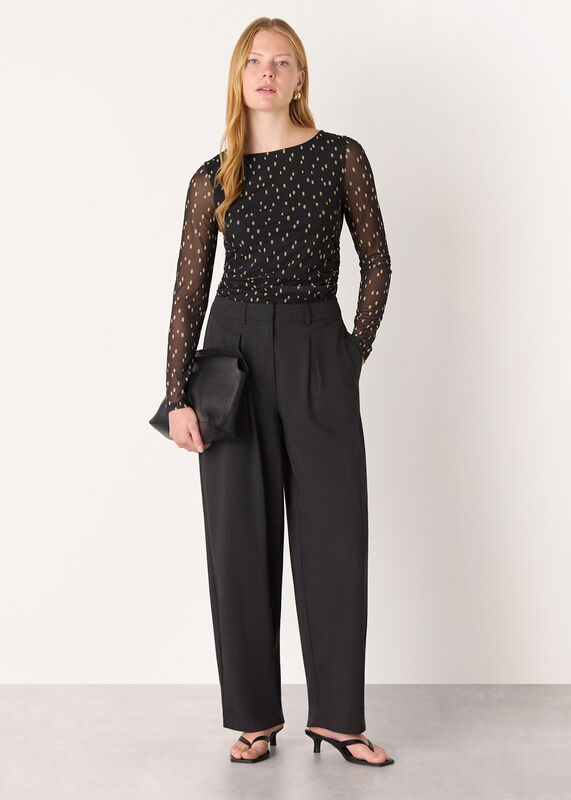 Black Spot Print Mesh Jersey Top