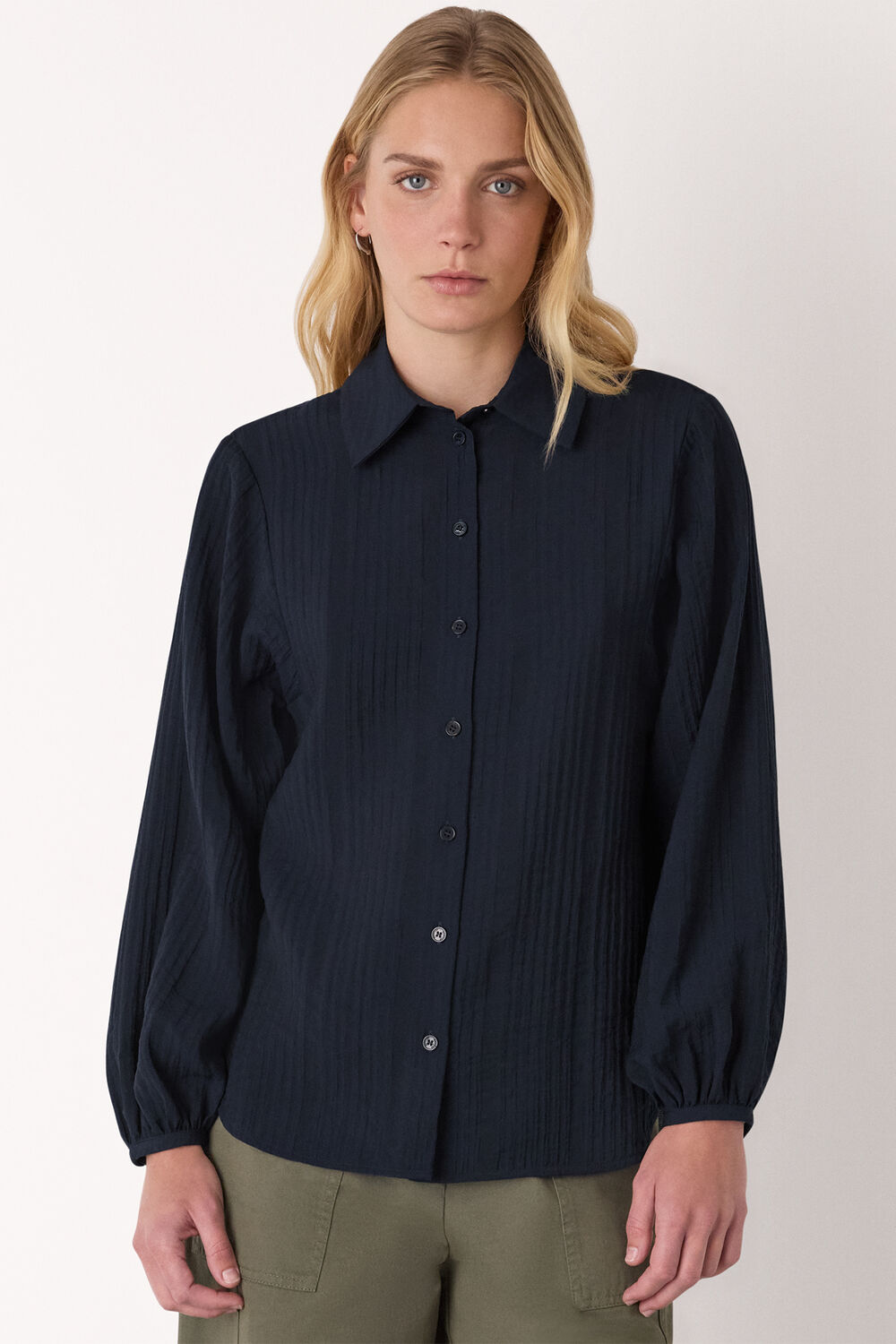 Navy Textured Relaxed Viscose Shirt