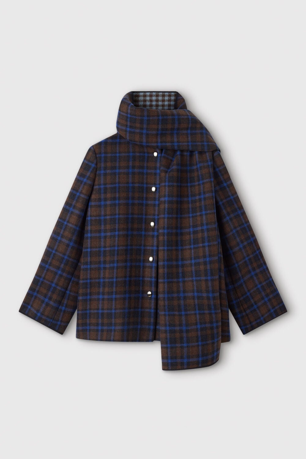Navy Check Scarf Coat
