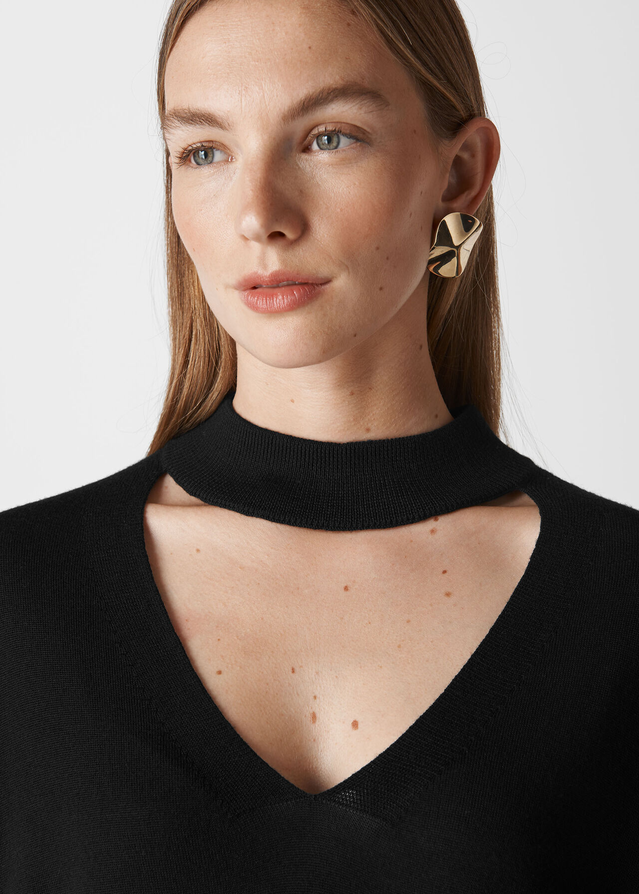 Black Choker Neck Merino Wool Knit | WHISTLES