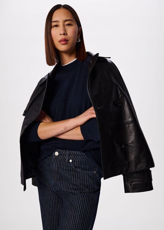 Navy Cashmere Seam Crew Neck Knit