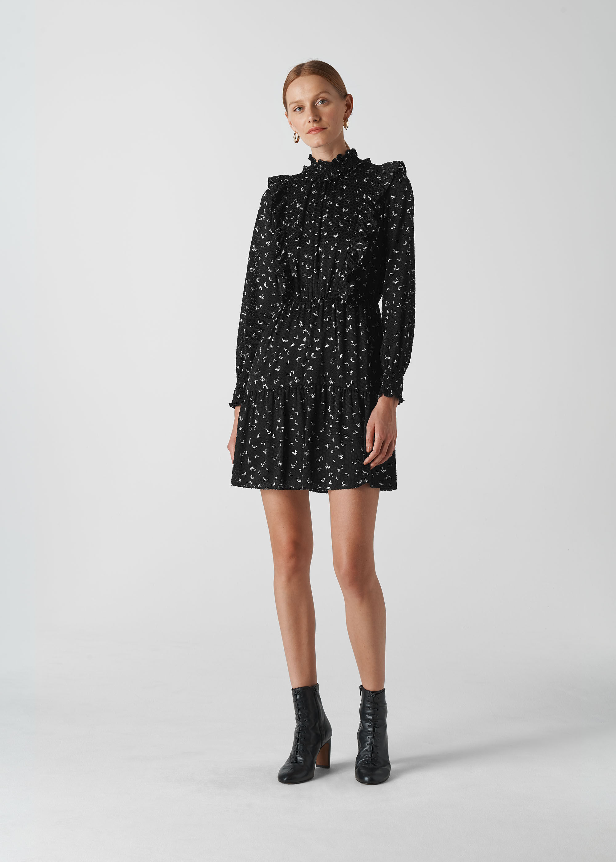 Black and white ruffle dress clearance
