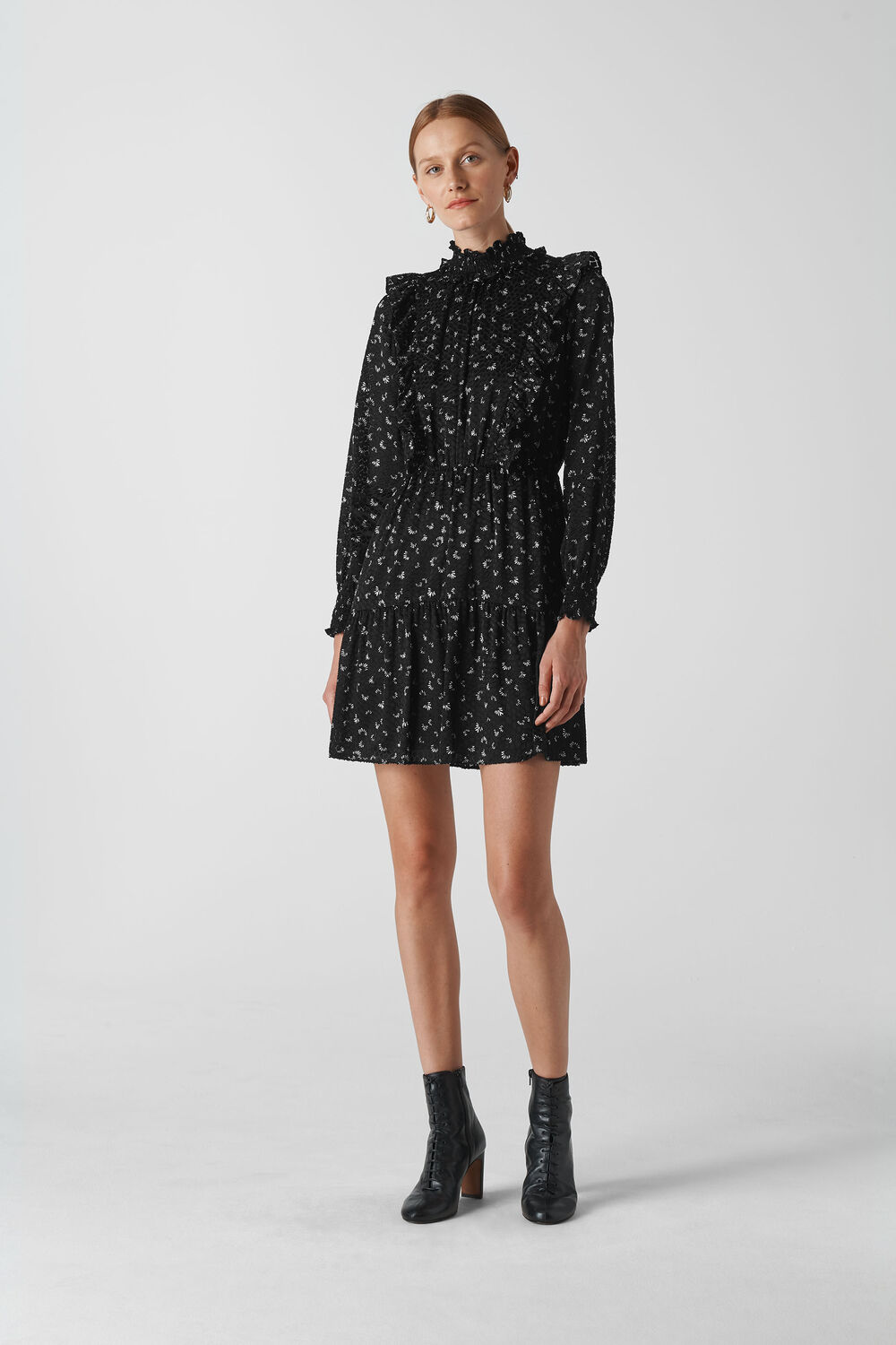 Burnout Ruffle Dress Black/White