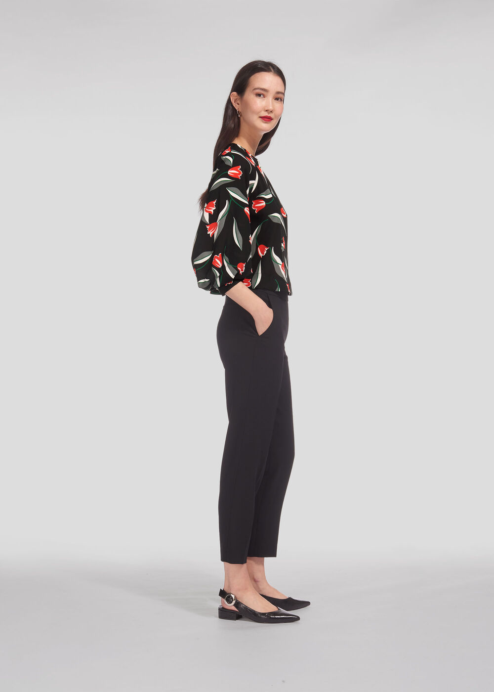 Tulip Print Bell Cuff Top Black/Multi
