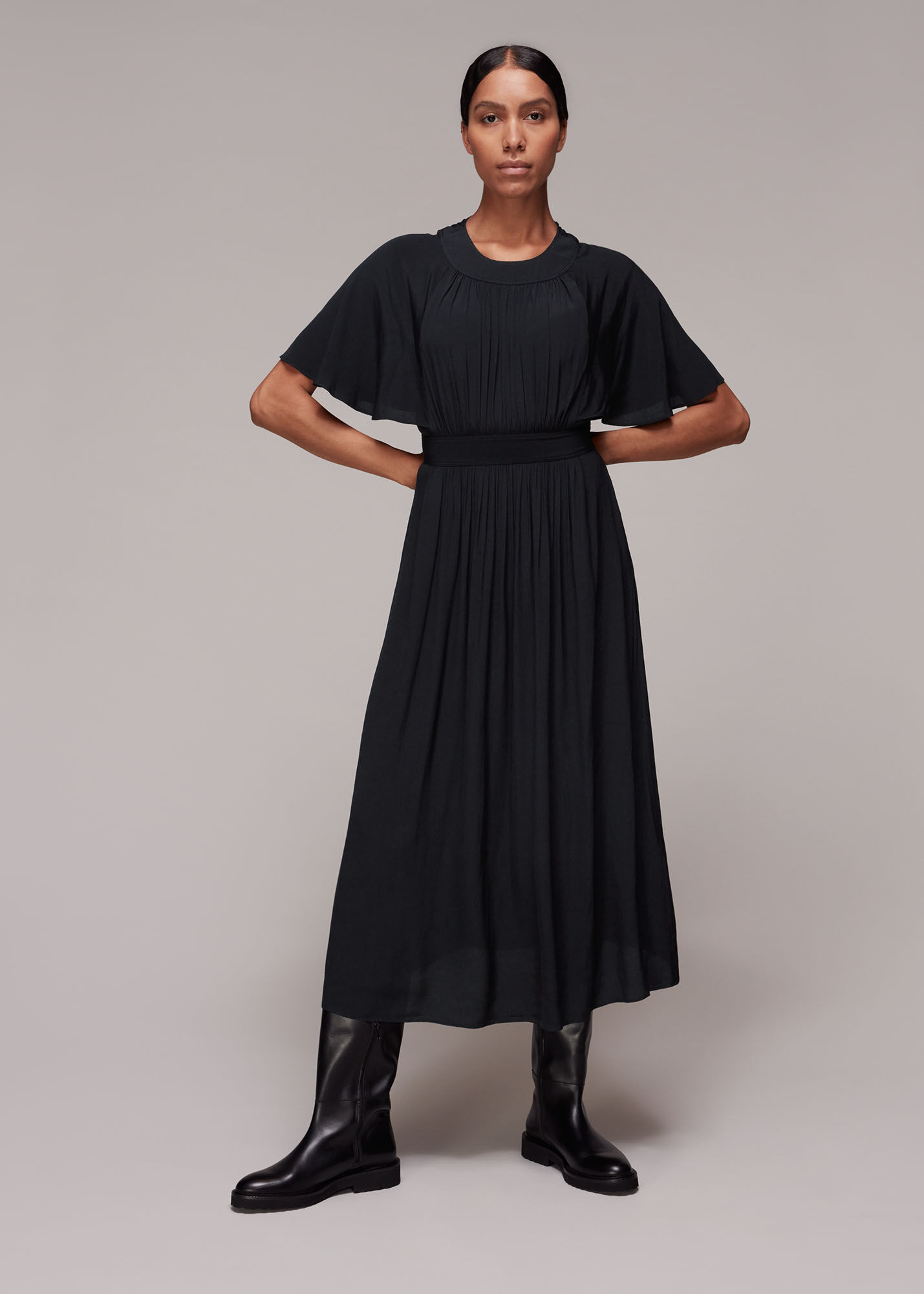 Black Amelia Cape Sleeve Dress WHISTLES Whistles UK