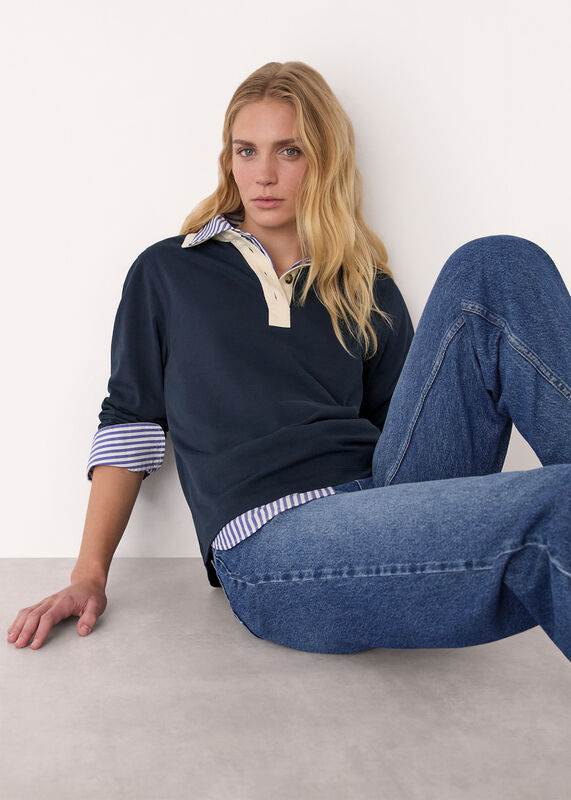 Navy Contrast Collar Polo Shirt