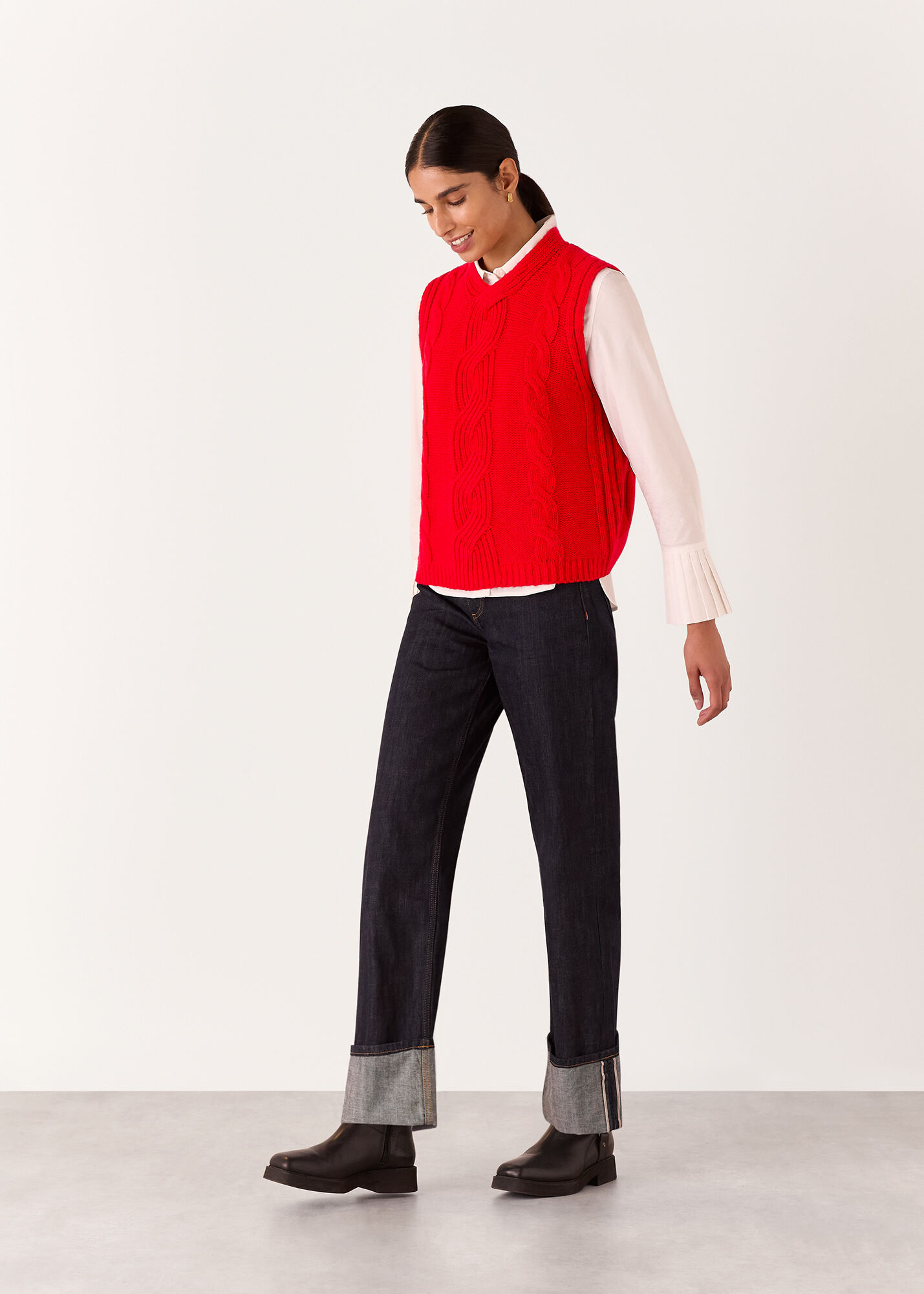 Women's Red Cable Detail Sweater Vest | Whistles US |
