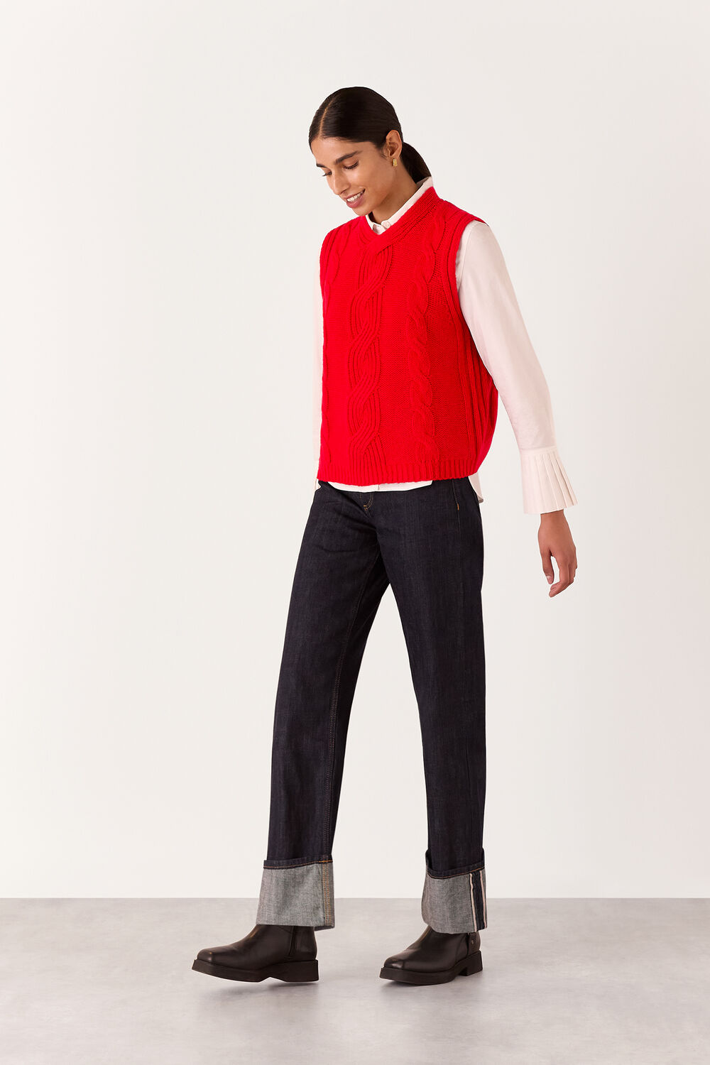 Red Cable Detail Sweater Vest