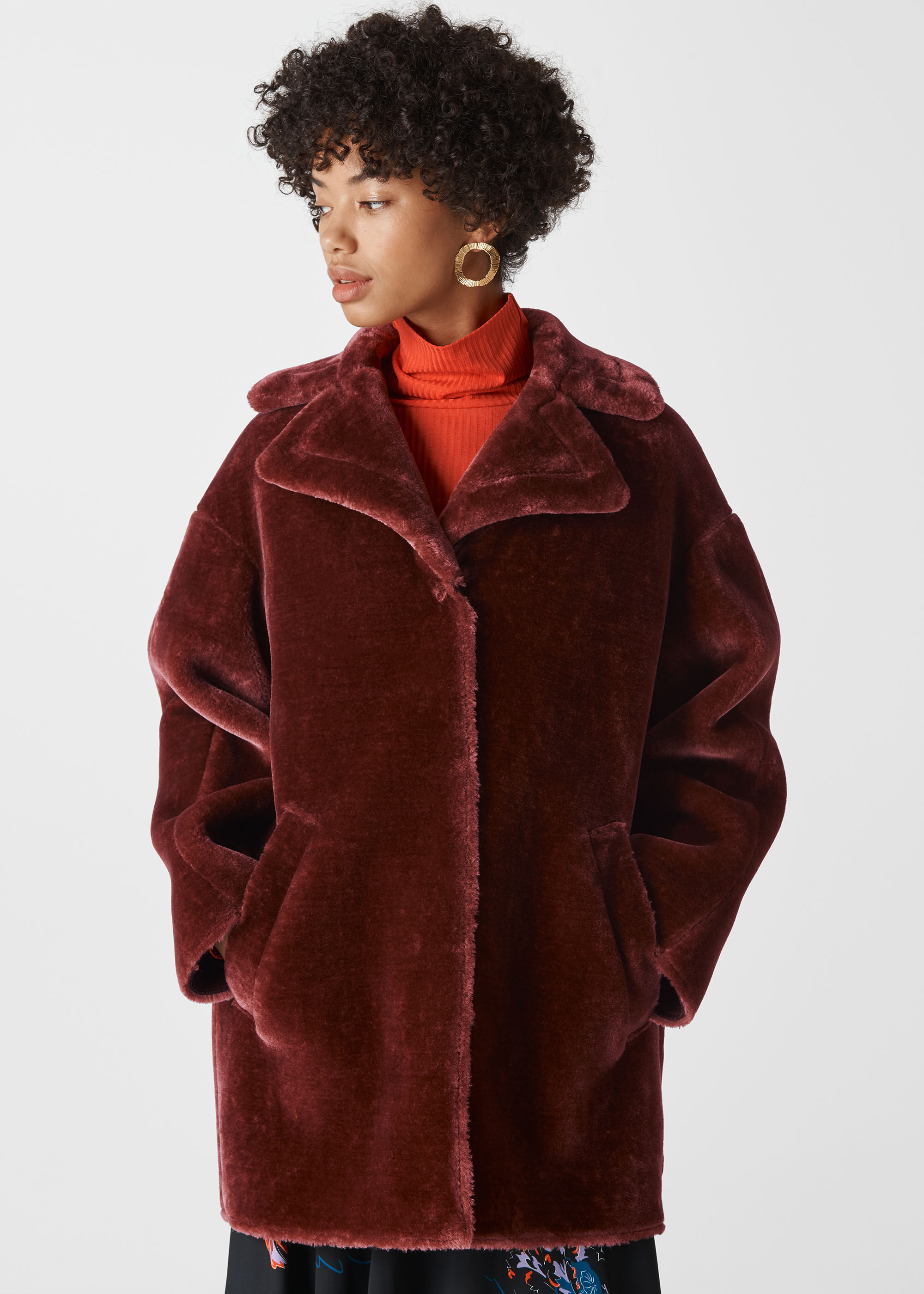 Brown Faux Fur Cocoon Coat | WHISTLES |