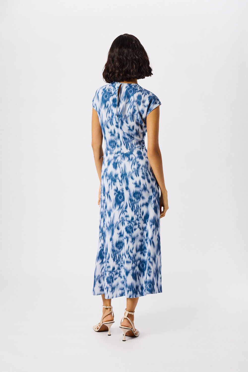 Blue Blurred Floral Crepe Dress