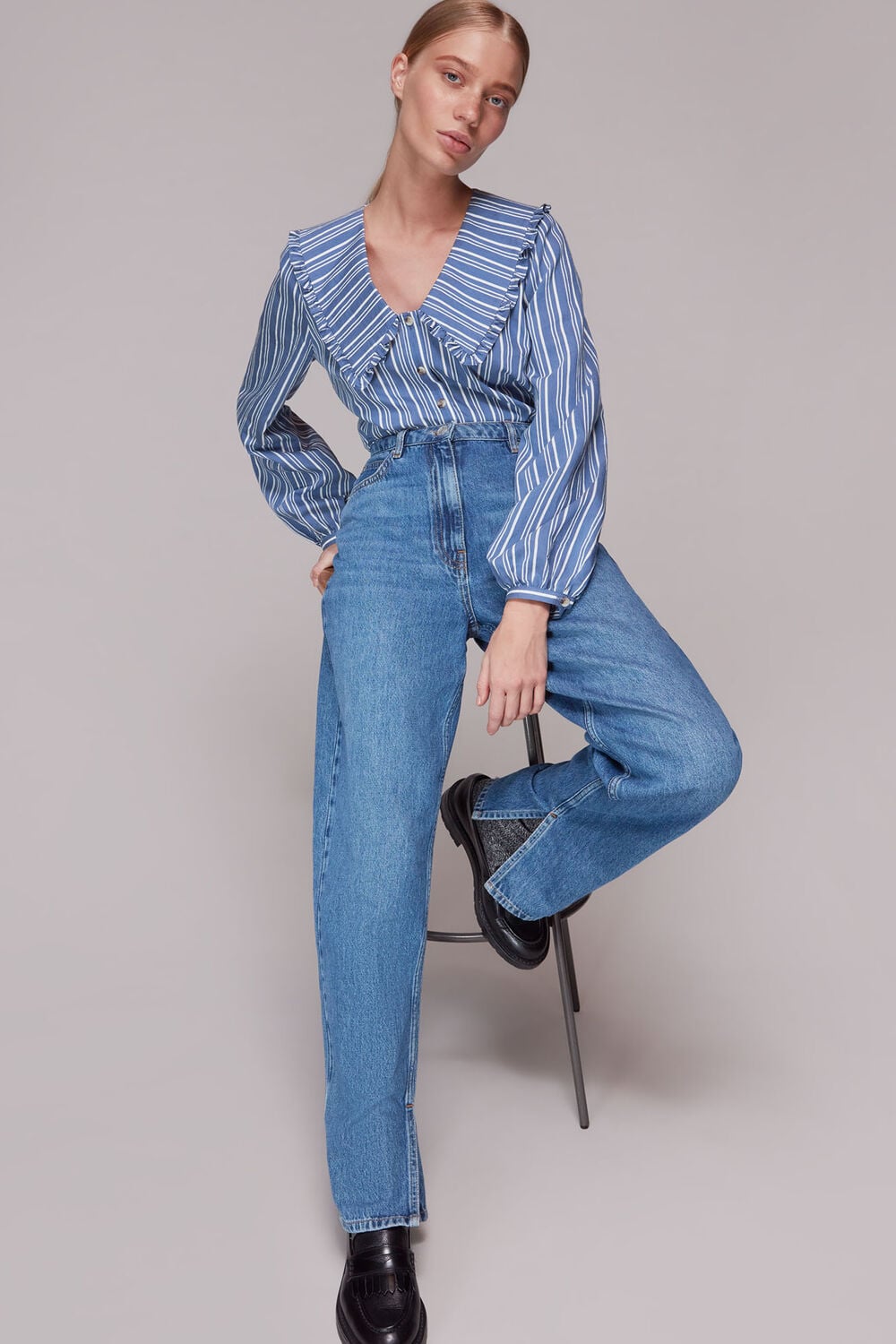 Oversized Collar Stripe Top