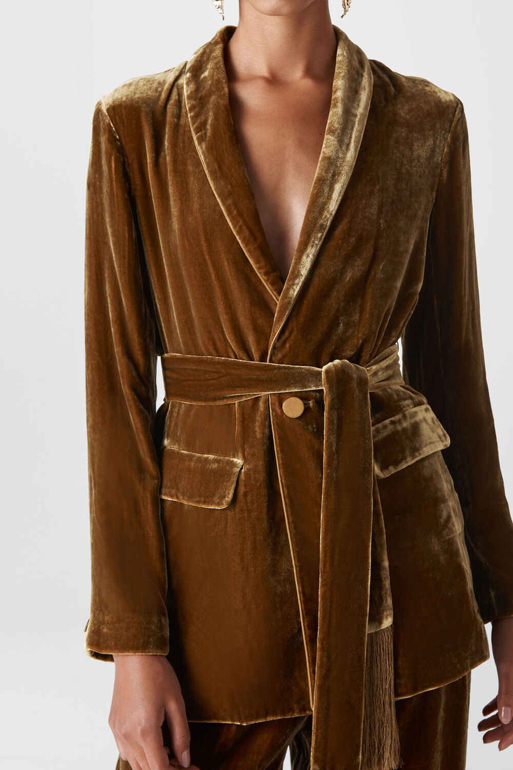 Fringe Detail Velvet Jacket Gold