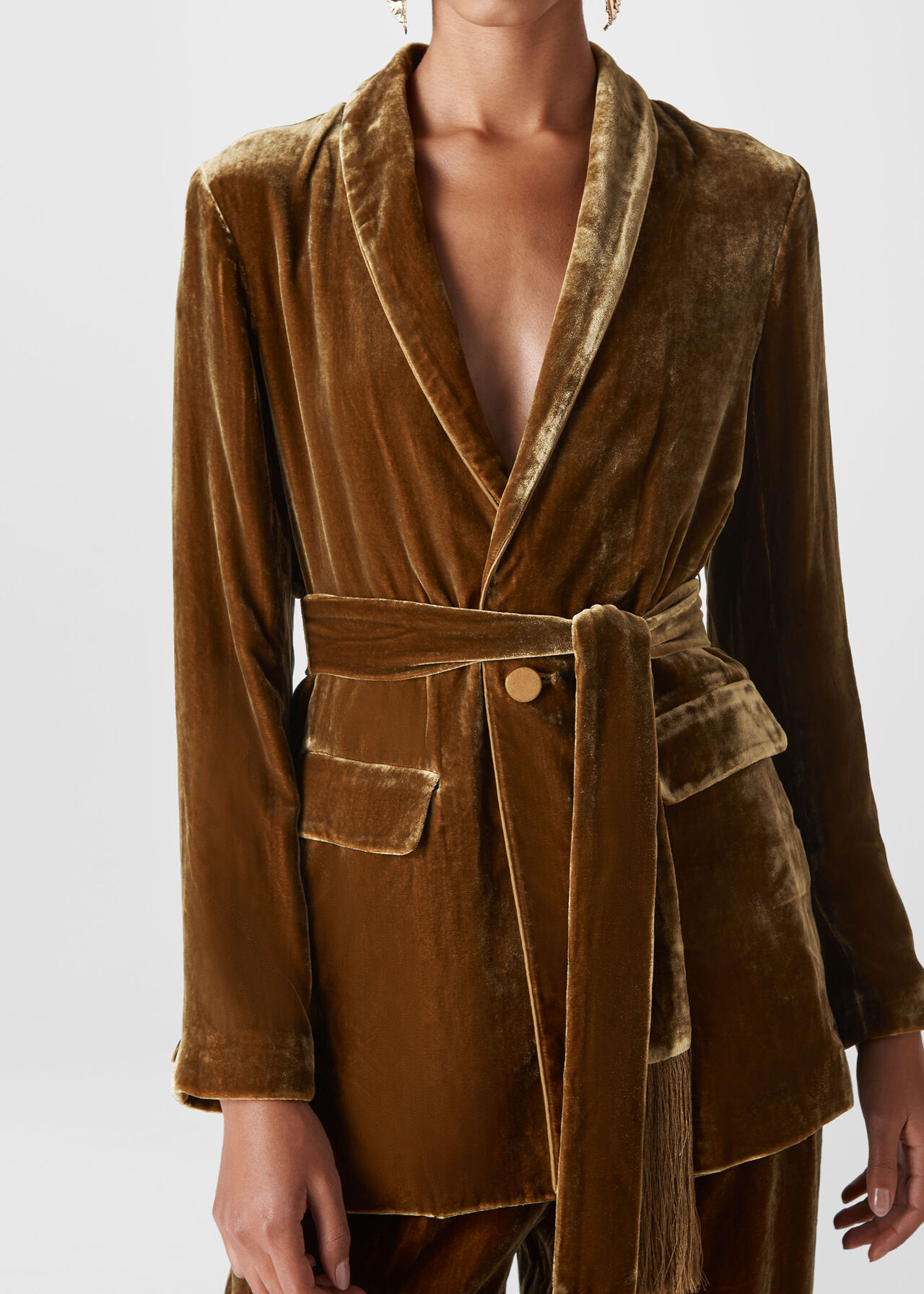 Fringe Detail Velvet Jacket Gold