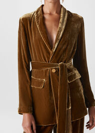 Fringe Detail Velvet Jacket Gold