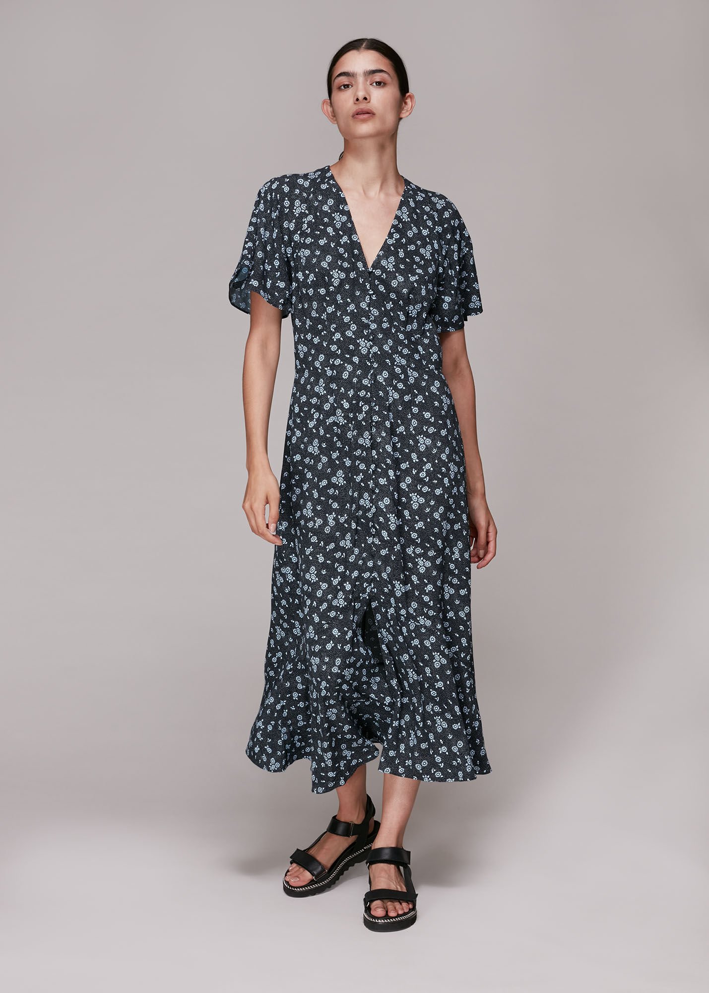 Blue Multi Daisy Spot Print Midi Dress WHISTLES