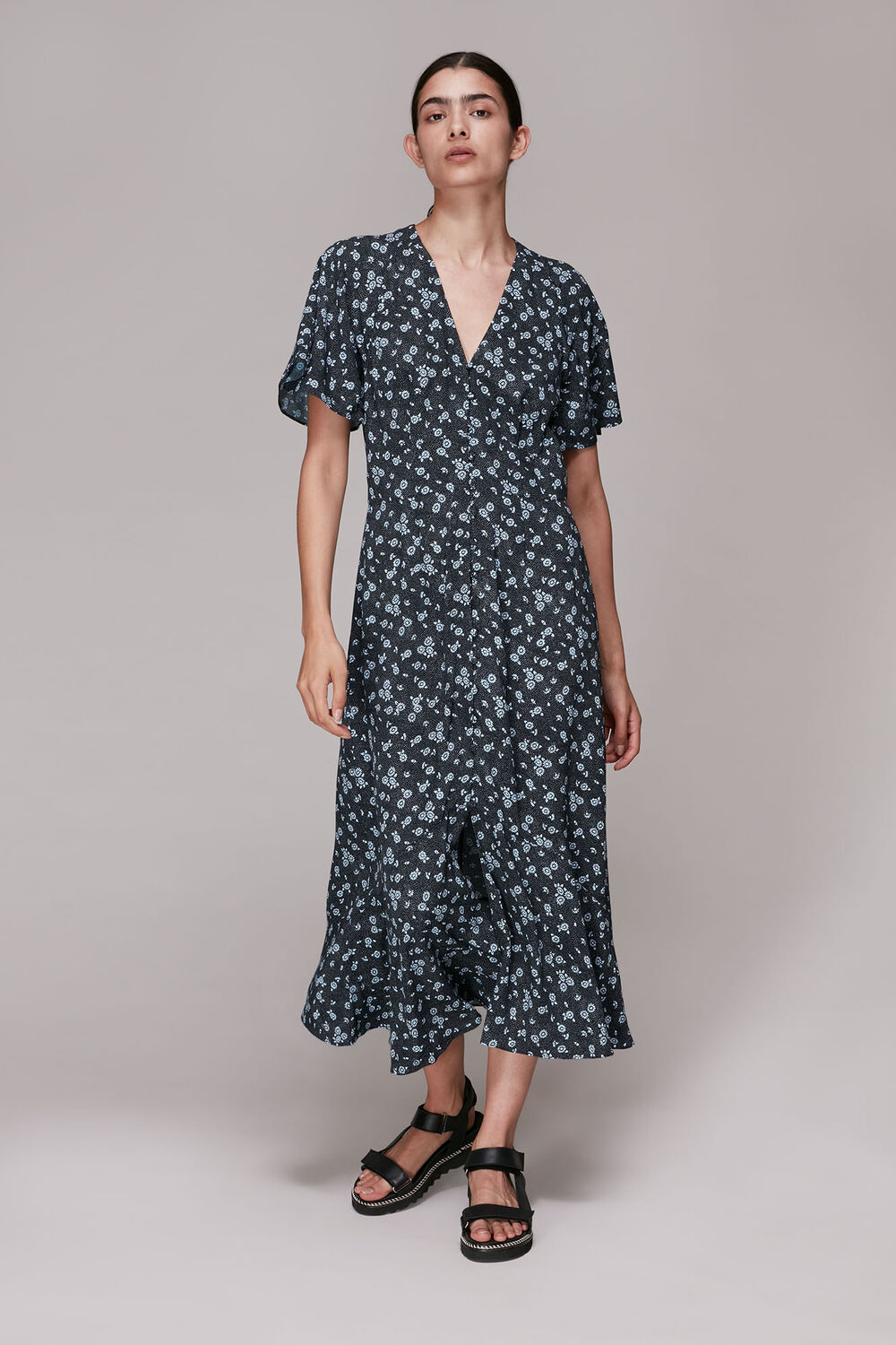 Blue Daisy Spot Print Midi Dress