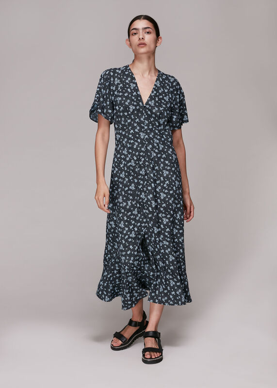 Blue Daisy Spot Print Midi Dress