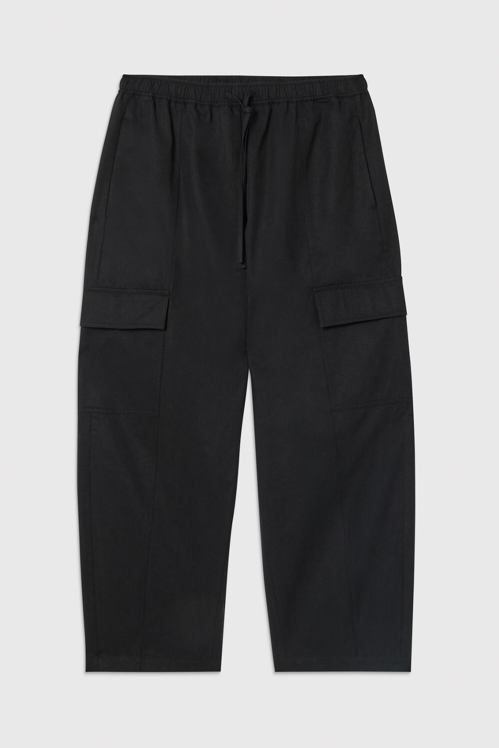 Washed Black Utility Cotton Barrel Trouser