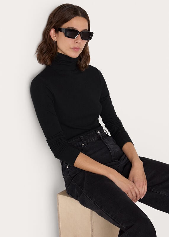Black Essential Ribbed Turtleneck
