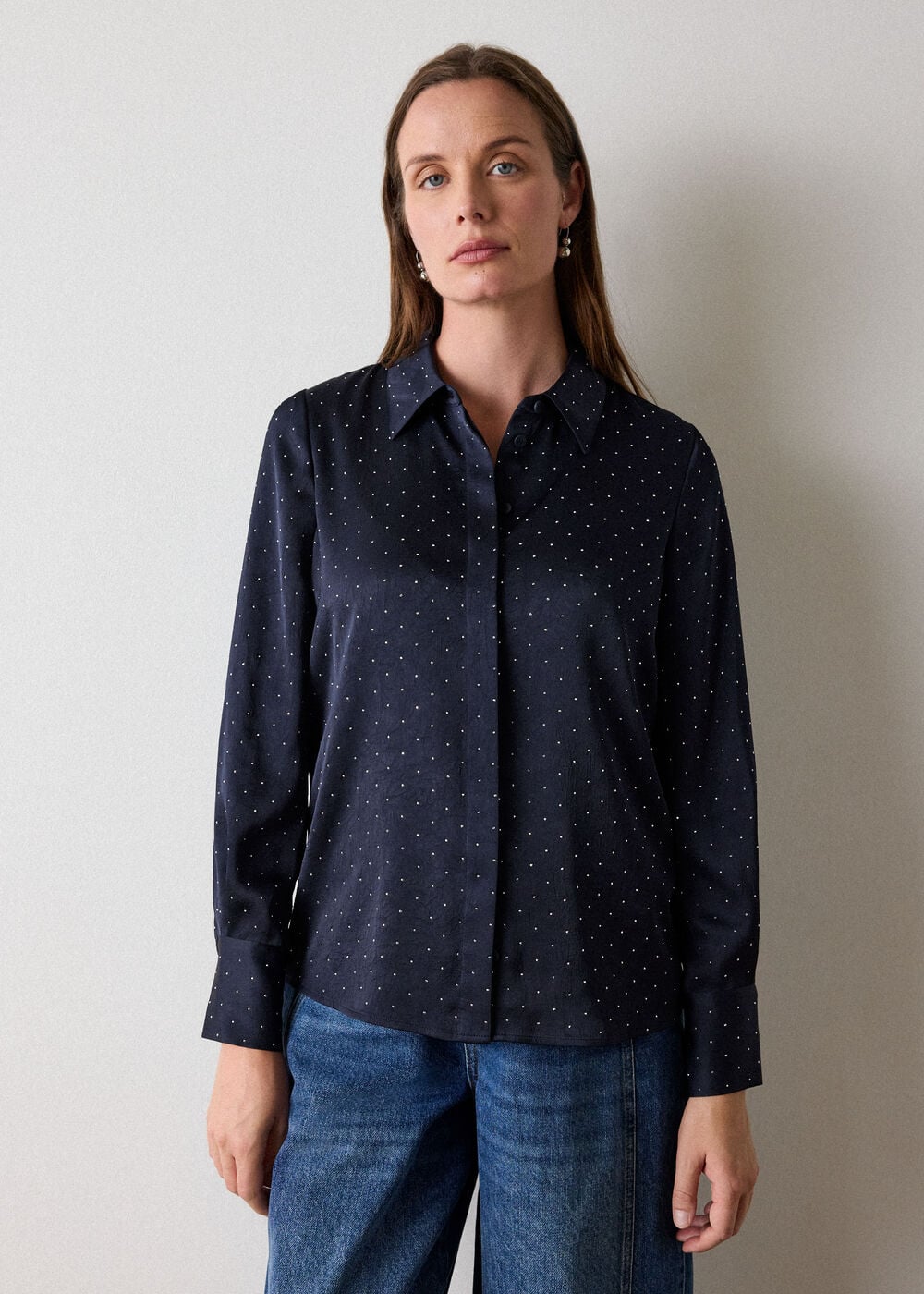 Navy Hot Fix Hammered Satin Shirt