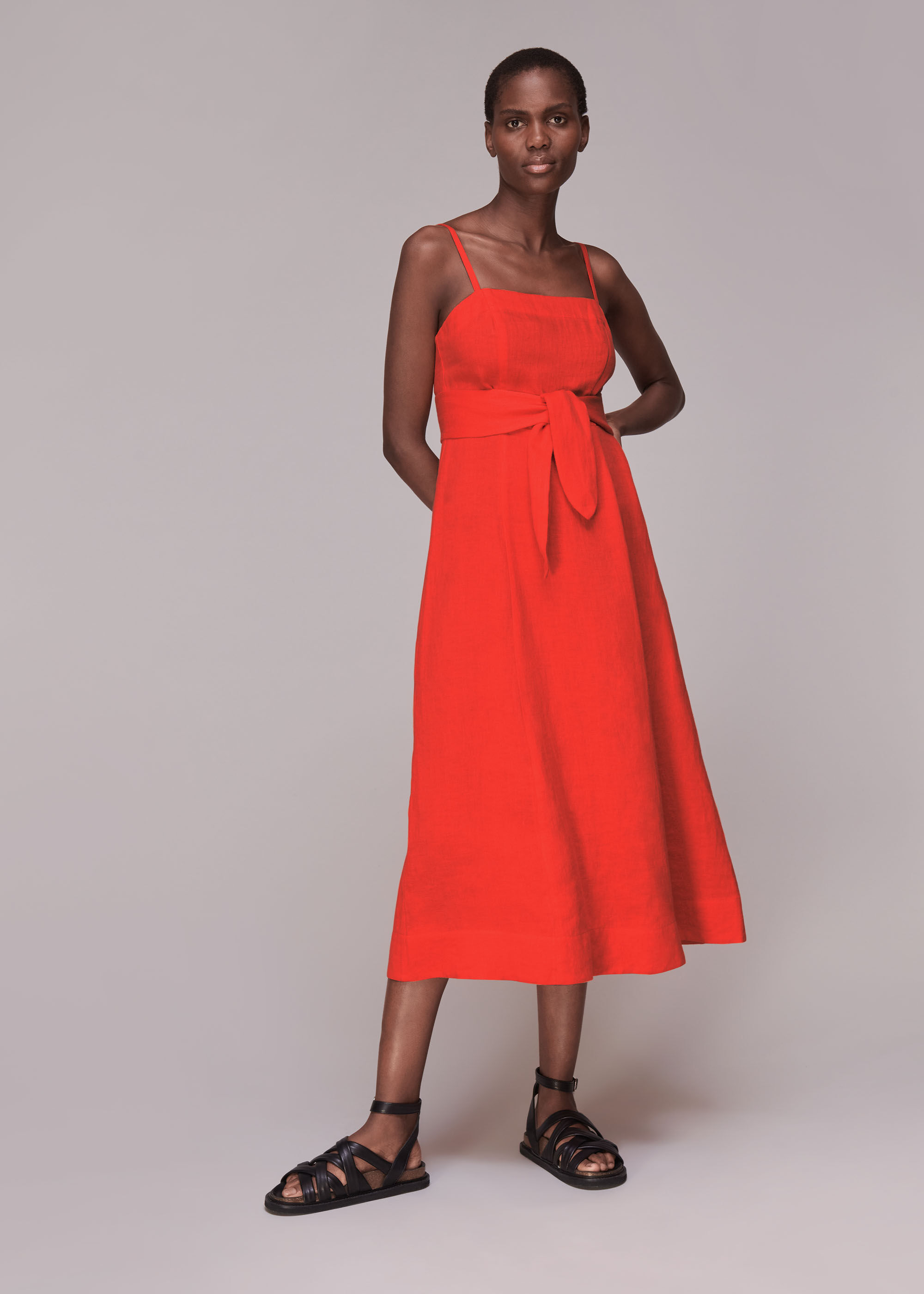 Linen Tie Front Strappy Dress
