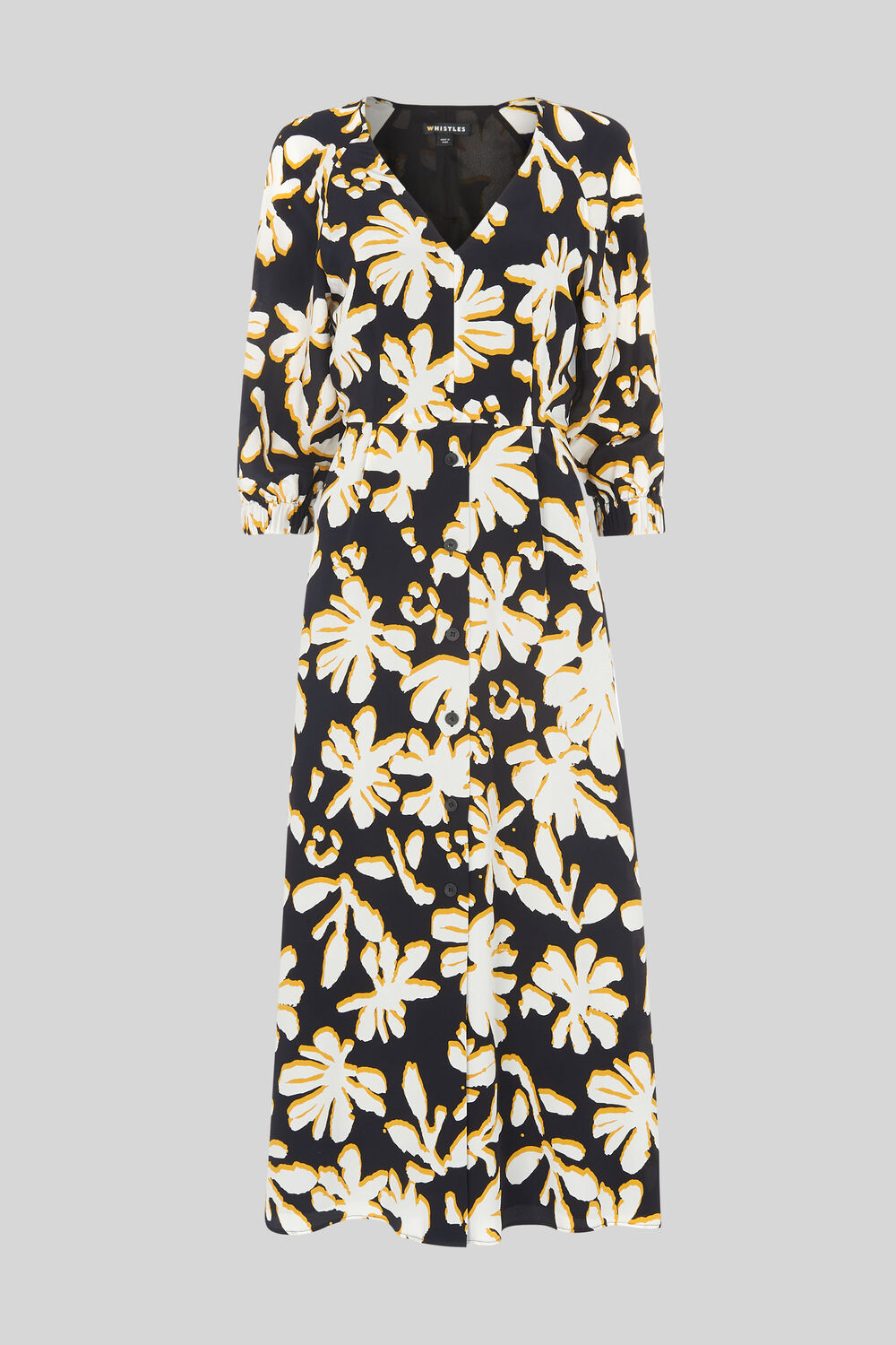 Palm Leaf Print Silk Dress Yellow/Multi