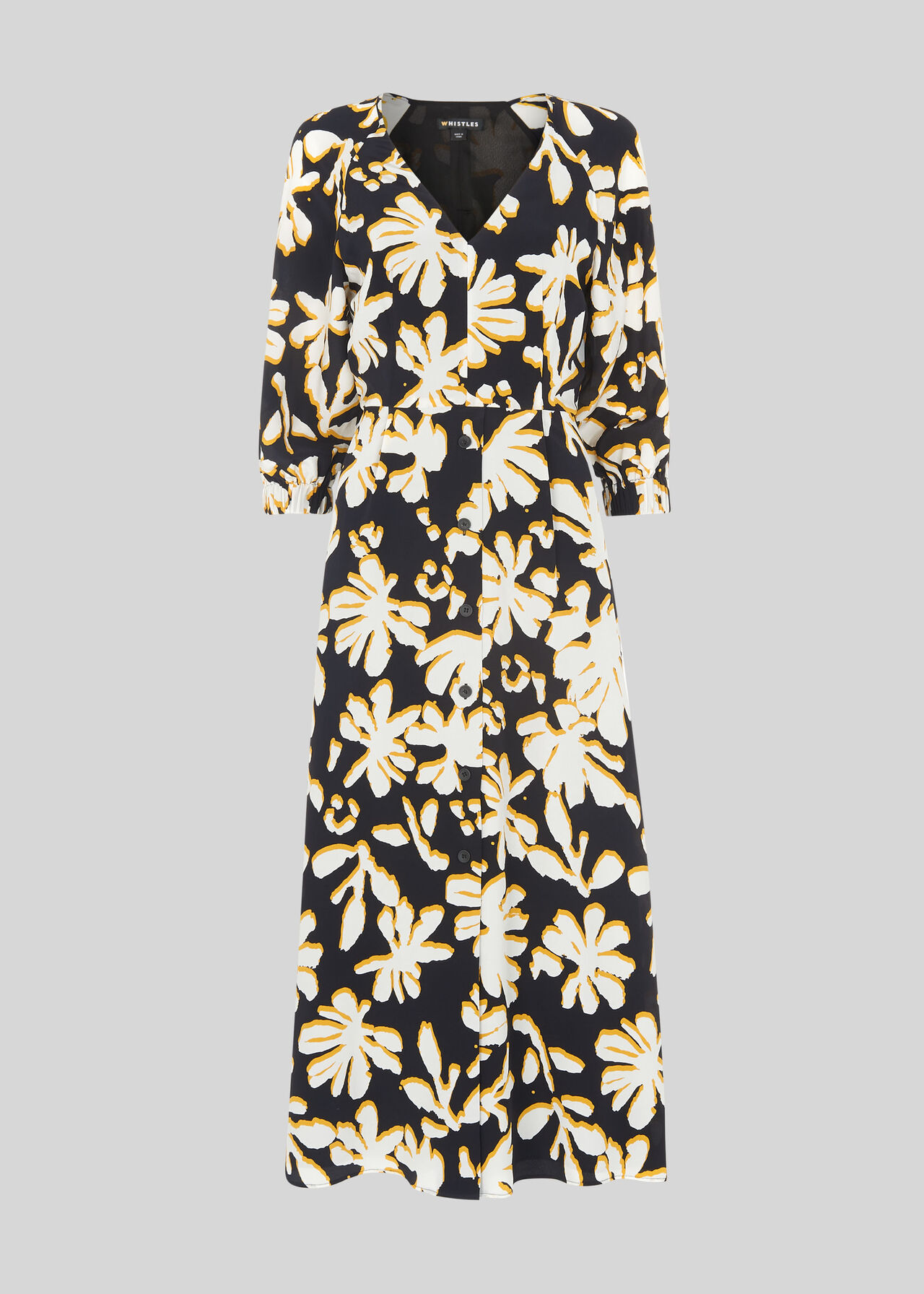 Palm Leaf Print Silk Dress Yellow/Multi